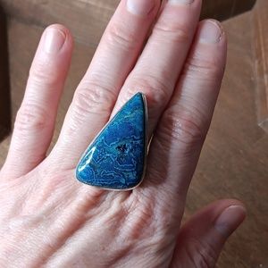 Blue crazy lace agate ring, druzy spot, sz 9